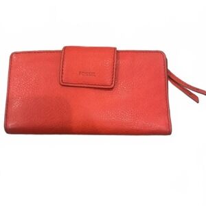 Fossil Womens Red Leather Wallet Checkbook Bifold Organizer Slim Clutch